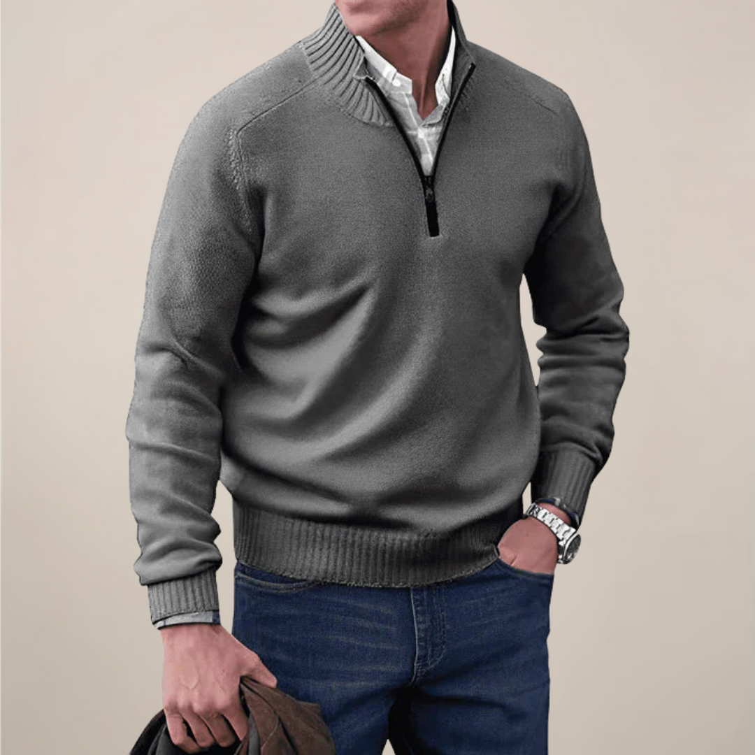 Men's Classic Knit Half Zip Sweater - Dark Grey
