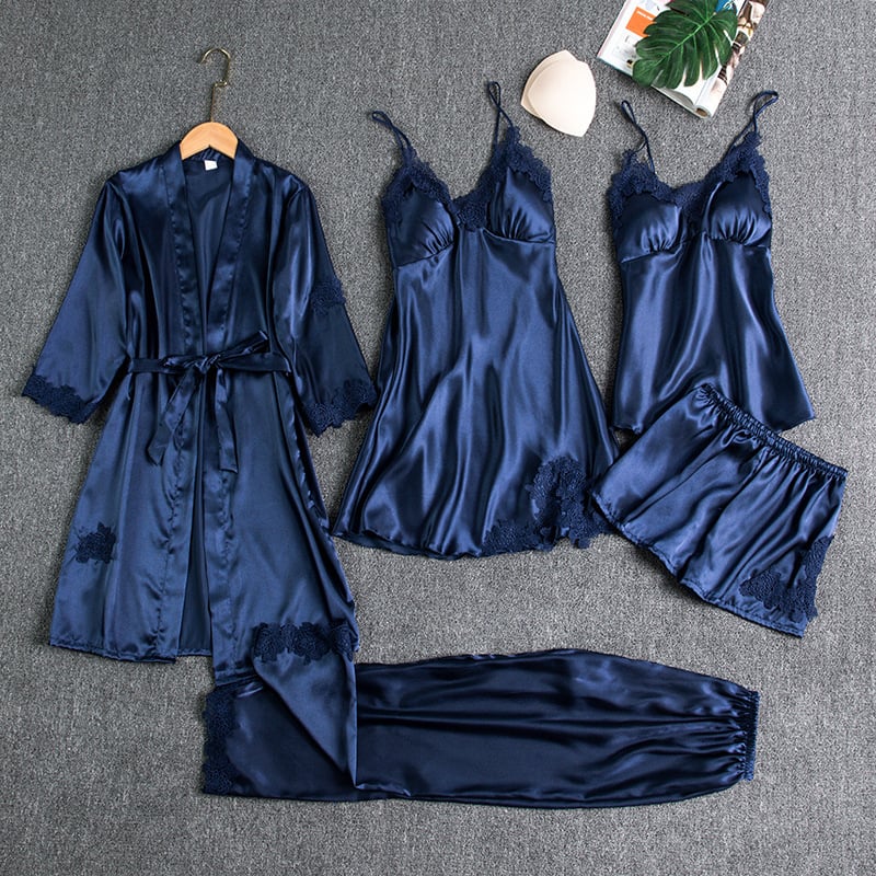 Women's Elegant Satin Kimono Breathable Robe - Blue