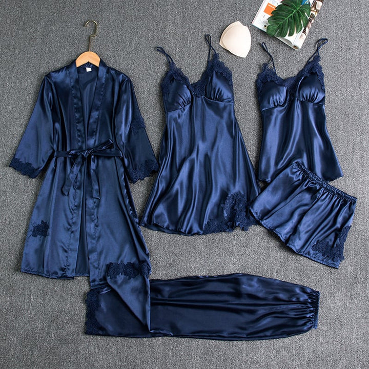 Women's Elegant Satin Kimono Breathable Robe - Blue