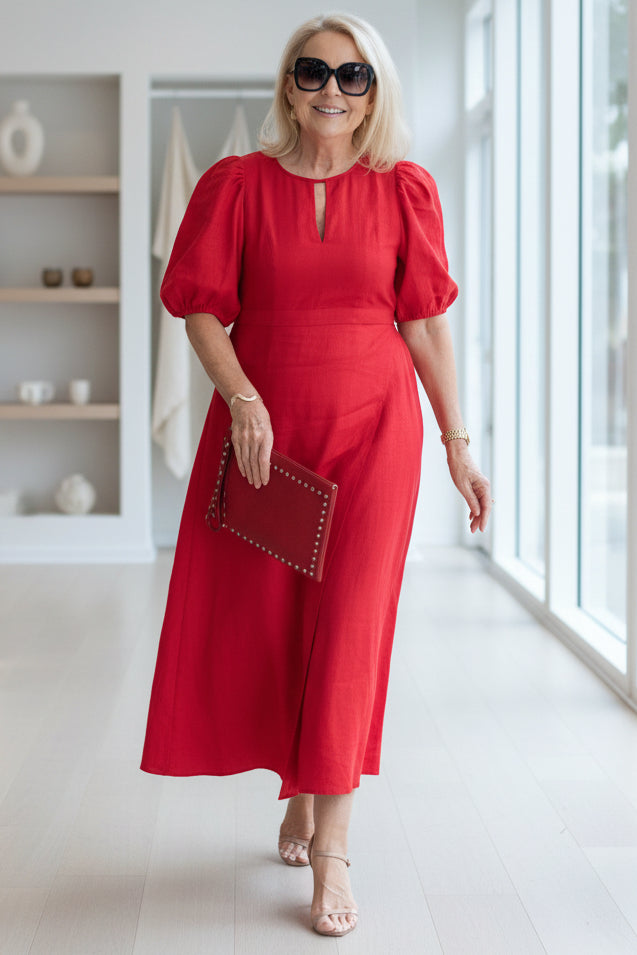 Luce | Puff-Sleeve Midi Dress