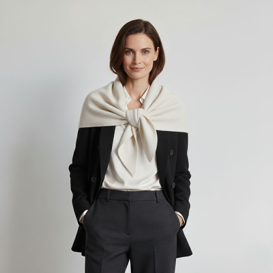 Women's Knit Wool Triangle Scarf - Autumn Beige