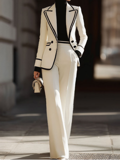 Athénaïs | Double-Breasted Trouser Suit with Contrast Trim