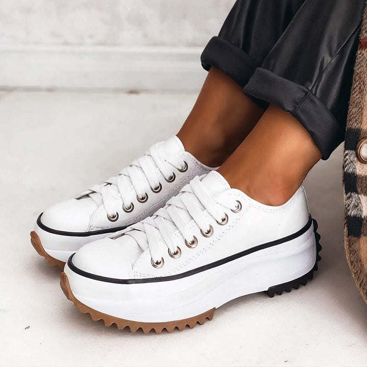 Women's Chunky Leather Slip-On Platform Orthopedic Sneakers - White