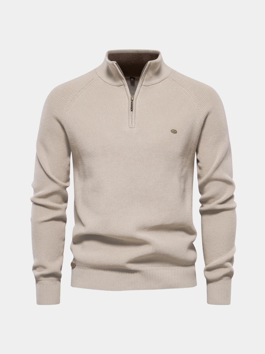 Men's Knit Polo Quarter Zip Sweater - Noir