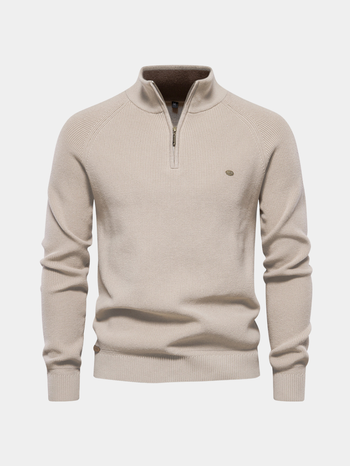 Men's Knit Polo Quarter Zip Sweater - Noir