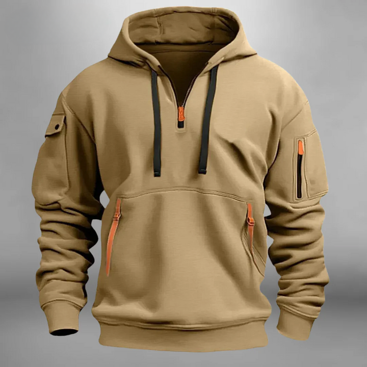 Men's Classic Hooded Quarter Zip Sweater - Khaki