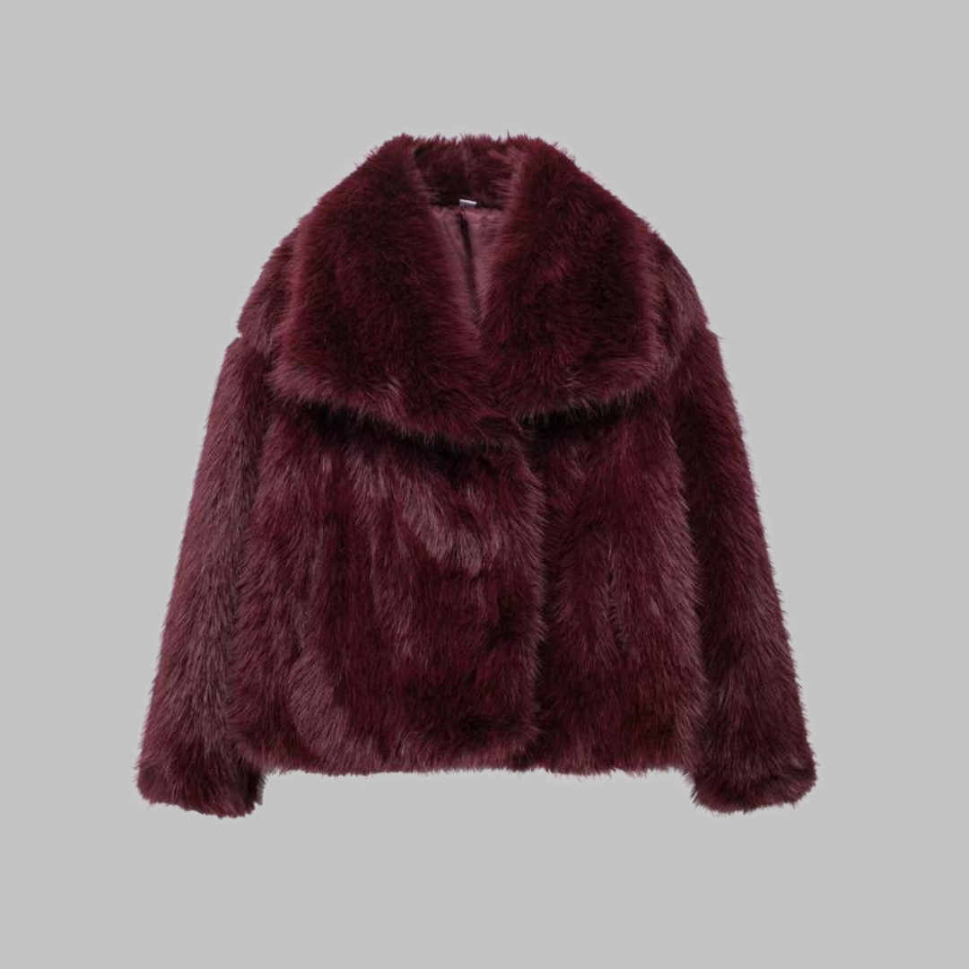 Women's Elegant Winter Faux Fur Coat - Claret