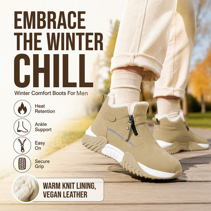 Men's Leather Winter Slip On Thermal Knit Snow Boots