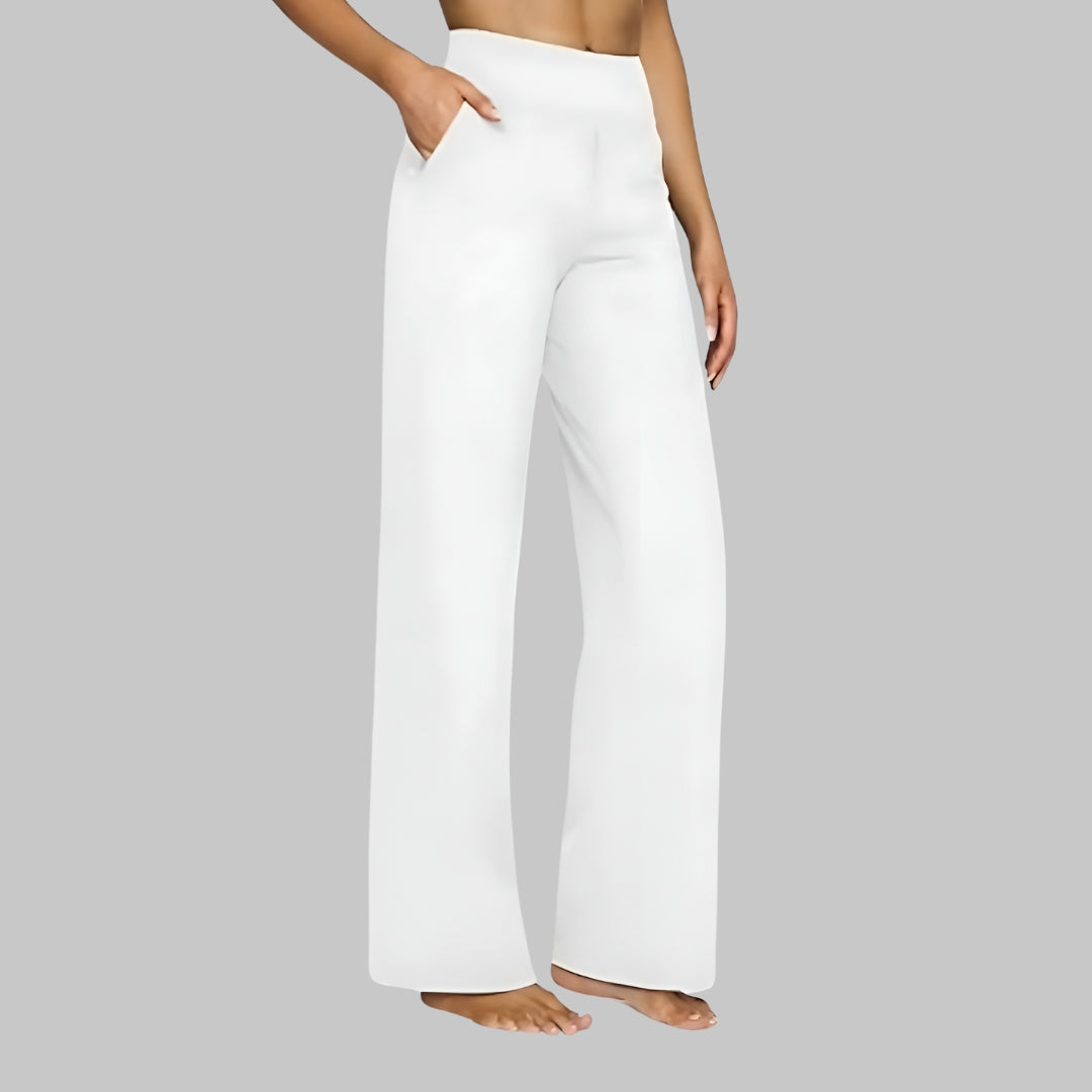 Women's High Waist Long Gaucho Pants - White