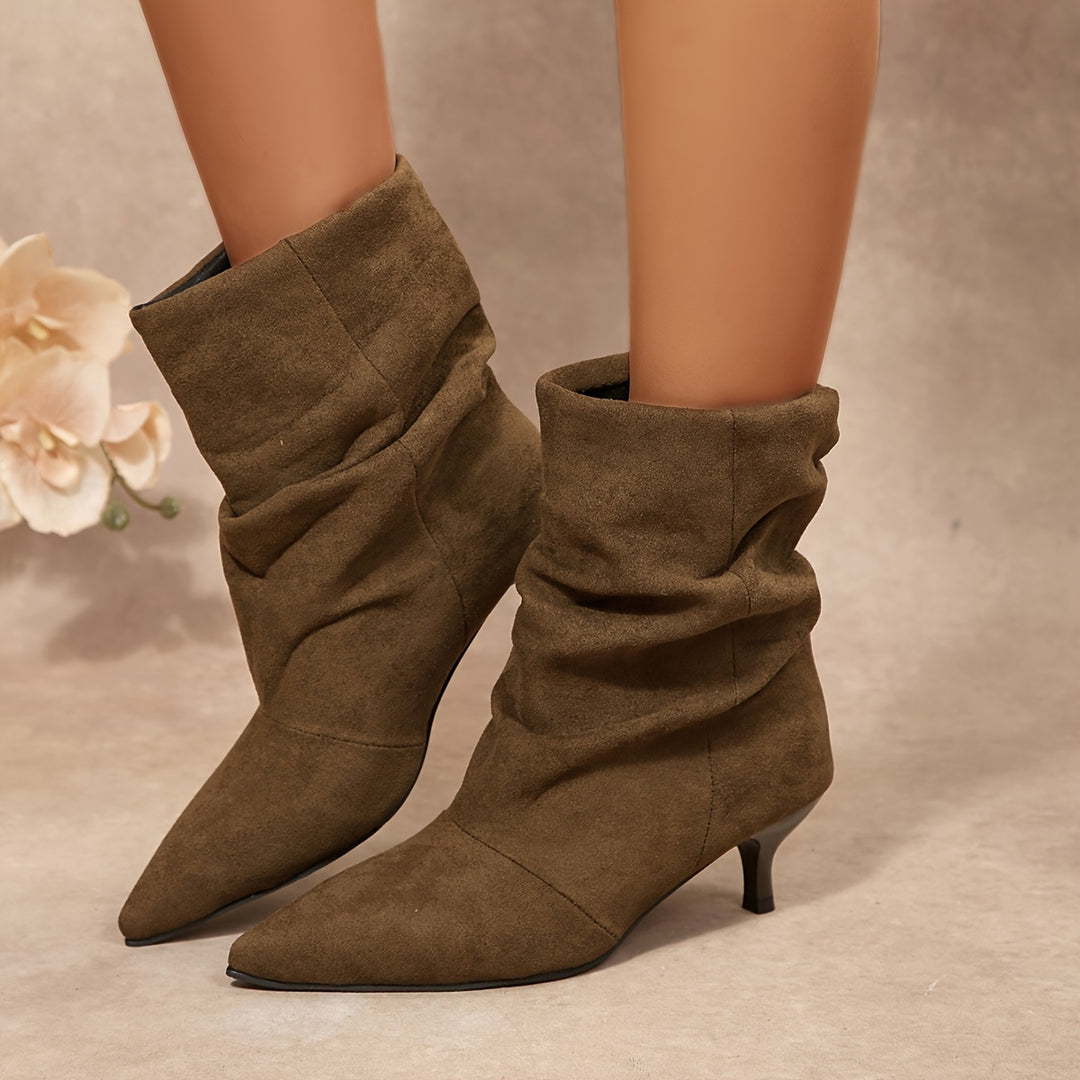 Women's Slouchy Mid-Calf Kitten Heel Boots