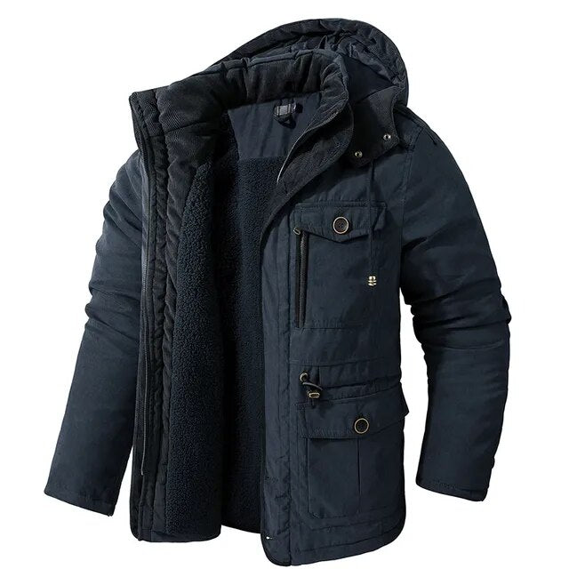 Men's Sherpa Puffer Snow Winter Jacket - Navy blue