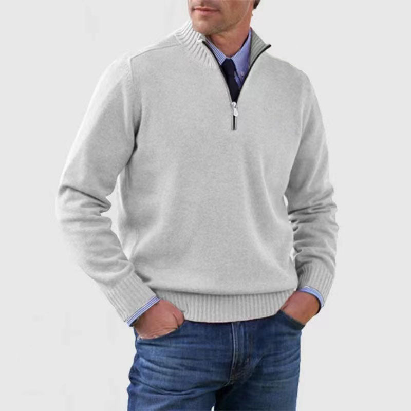 Men's Elegant Knit Zip Quarter Sweater - Off-white grey