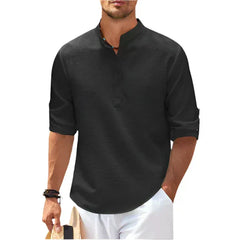 Men's Cotton Henley Shirt with a Mandarin Collar