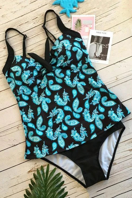 Cascade | Belly-Covering Paisley Swim Set
