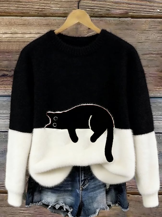 Colette | Cosy Cat-Print Pullover Sweater