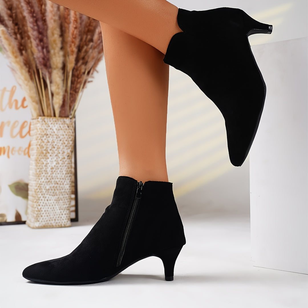 Women's Plush Lined Kitten Heel Boots - Black
