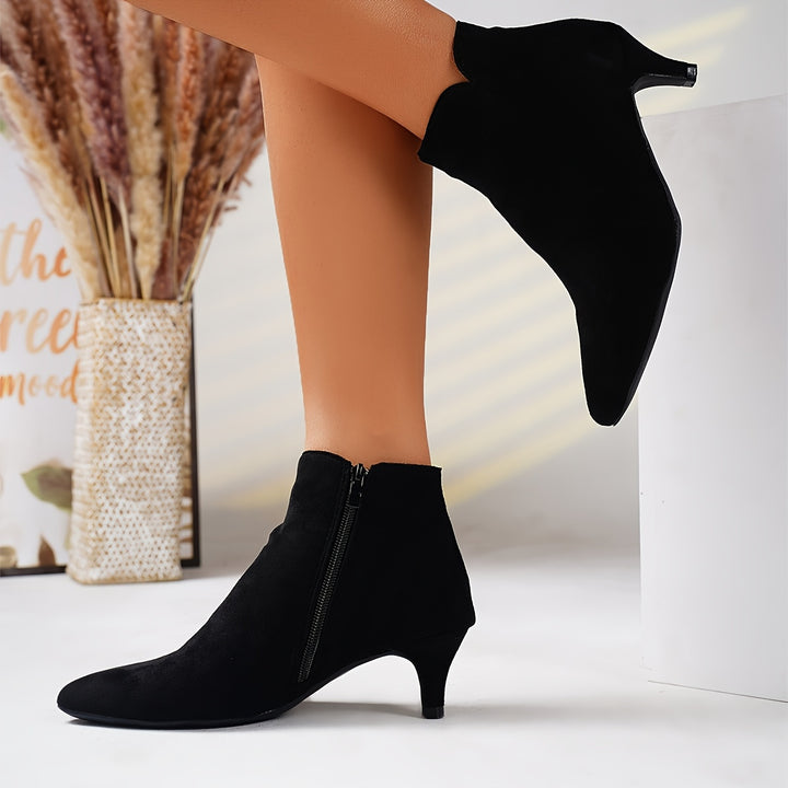 Women's Plush Lined Kitten Heel Boots - Black