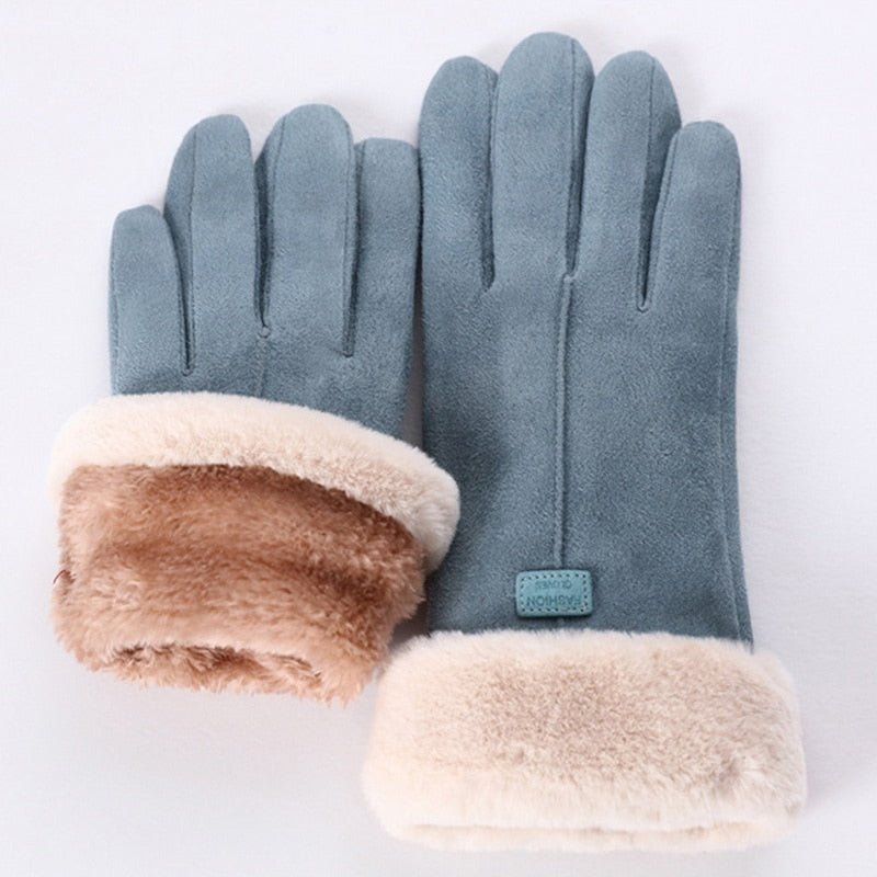Women's Timeless Warm Suede Fleece Winter Gloves - Blue