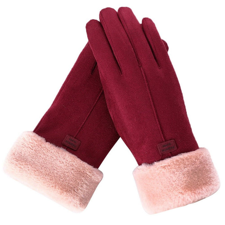 Women's Timeless Warm Suede Fleece Winter Gloves - Red