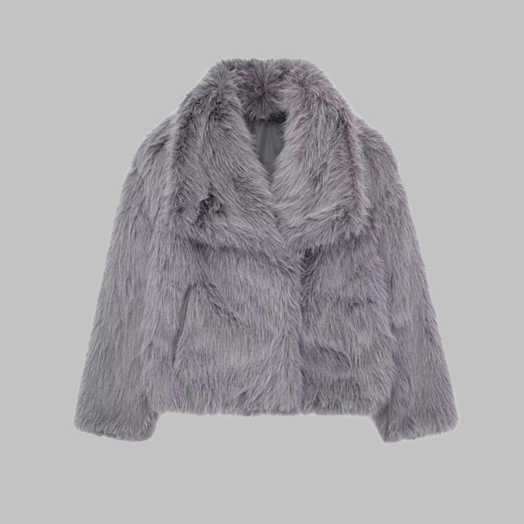 Women's Elegant Winter Faux Fur Coat - Dark Grey