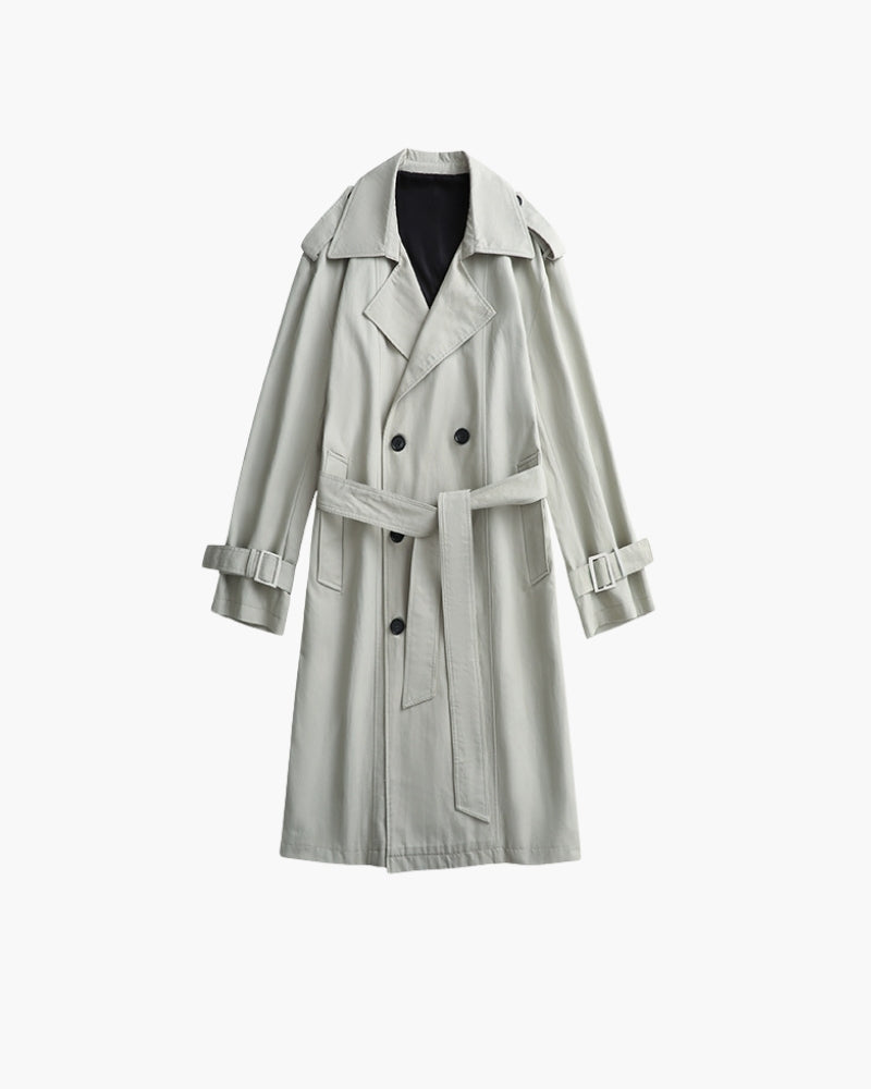 Men's Double-Breasted Relaxed Midi Peacoat - Green