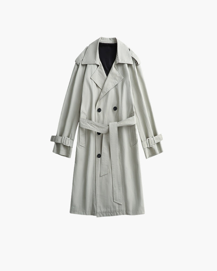 Men's Double-Breasted Relaxed Midi Peacoat - Green
