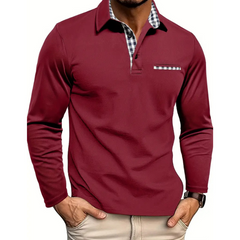 Callum | Long-Sleeve Polo Shirt with a Gingham Collar