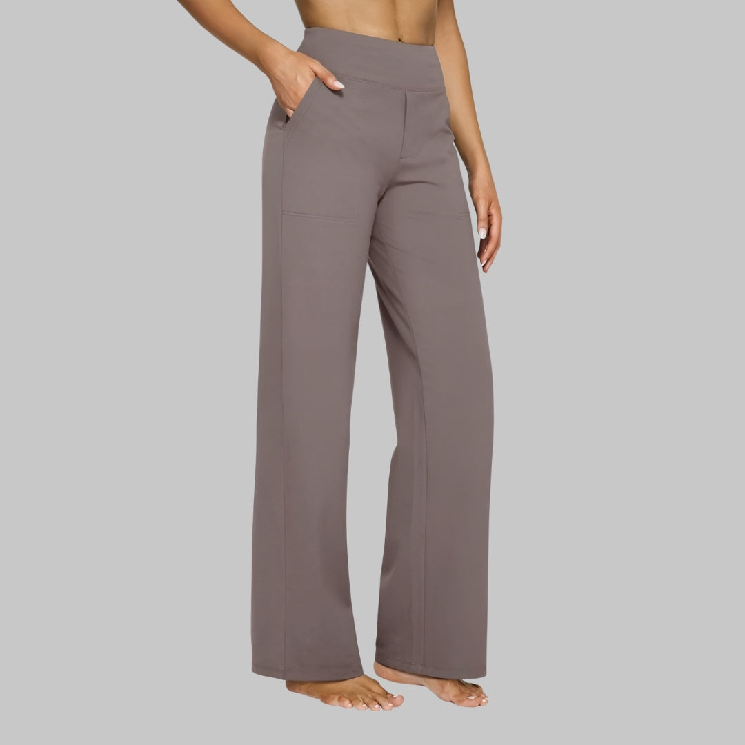 Women's High Waist Long Gaucho Pants - Taupe