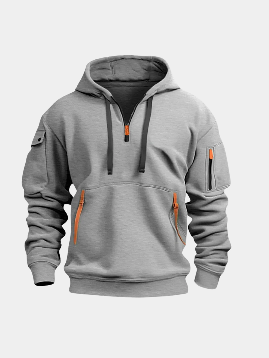 Men's Classic Hooded Quarter Zip Sweater - Grey