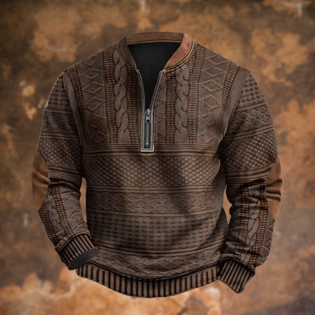 Men's Knit Quarter Zip Polo Sweater - Brown