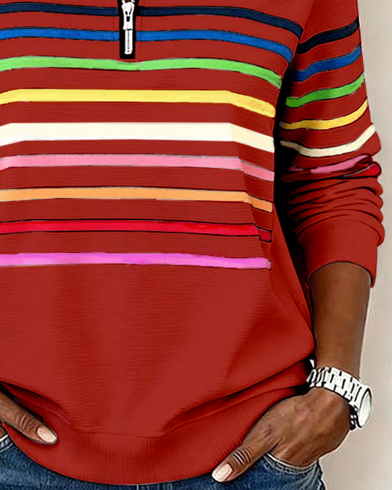 Margot | Cozy Half-Zip Sweatshirt With Colourful Stripes