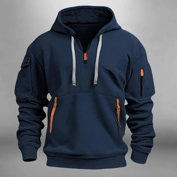 Men's Classic Hooded Quarter Zip Sweater - Blue