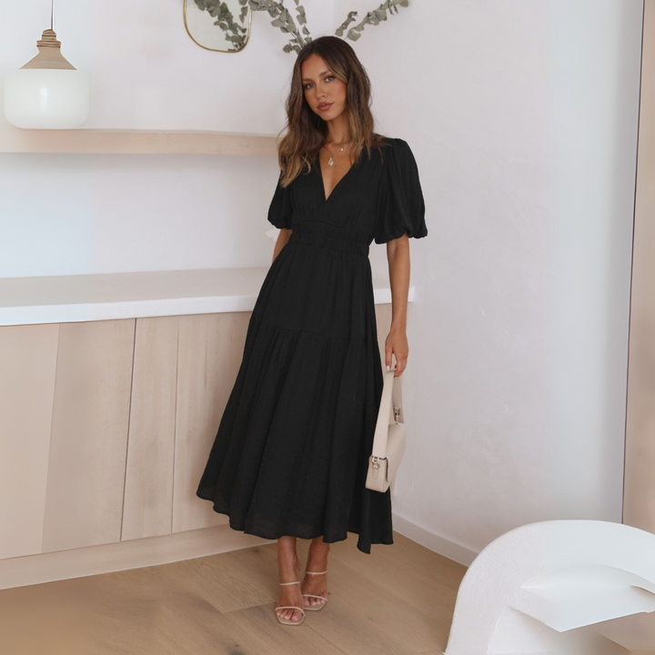 Namu™ | Classy V-Neck Long Sleeve A-Line Maxi Dress