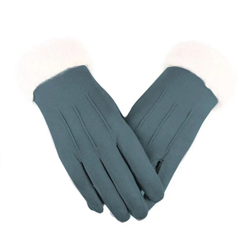 Women's Stylish Warm Winter Suede Gloves - Blue