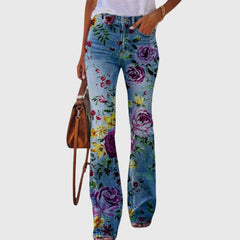 Floral Print Trousers with Button Detail