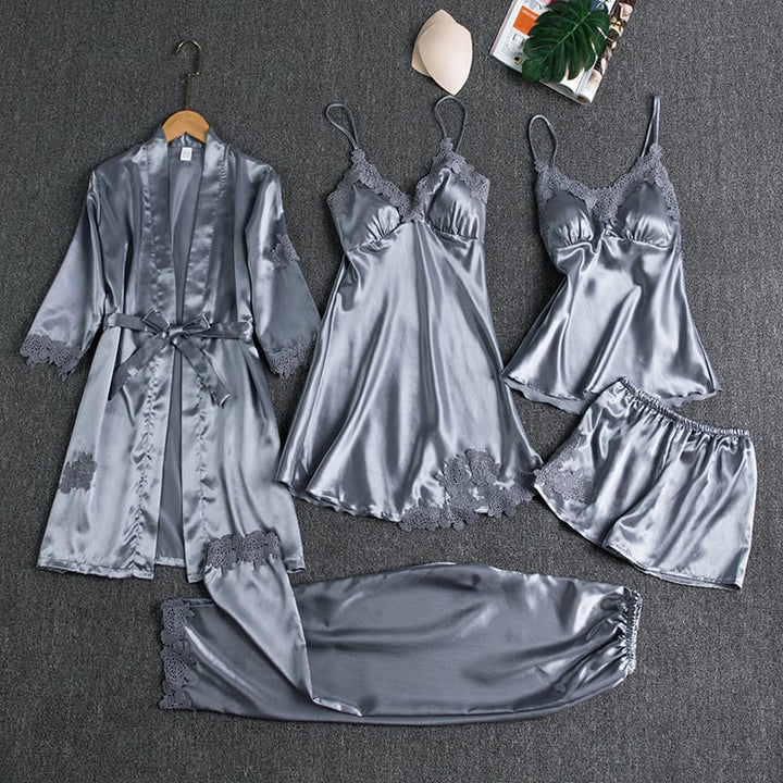 Women's Elegant Satin Kimono Breathable Robe - Grey