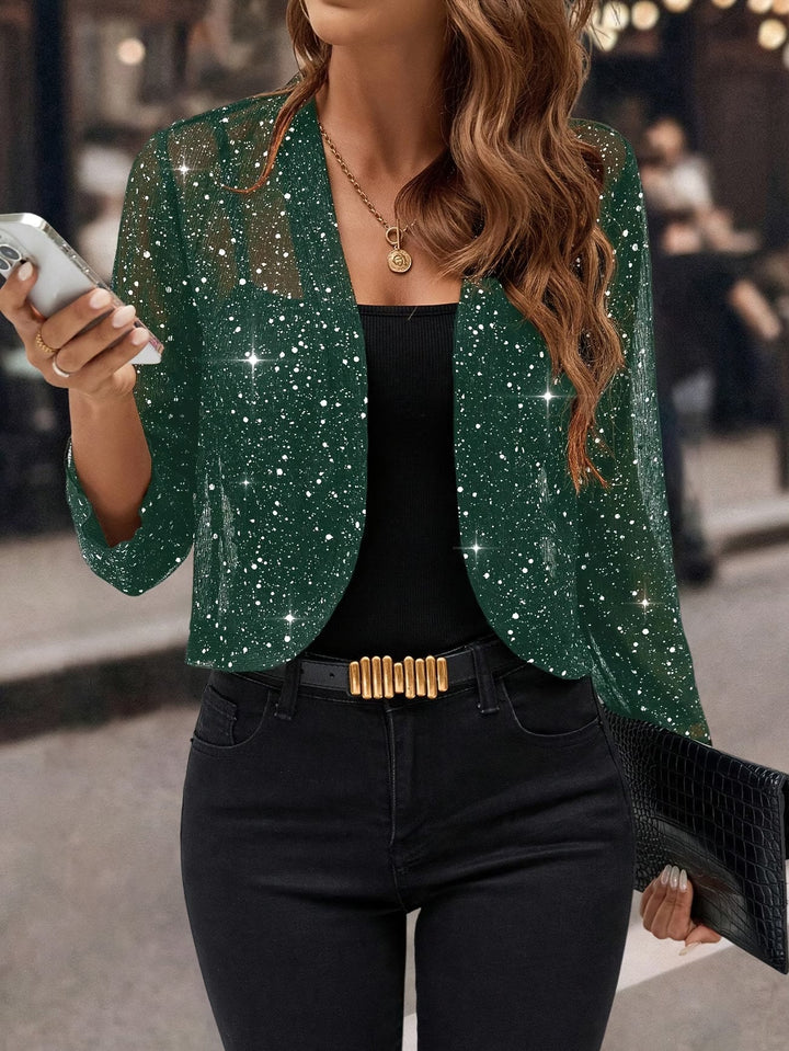 Women's Sparkly Long Sleeve V-Neck Sequin Top - Green