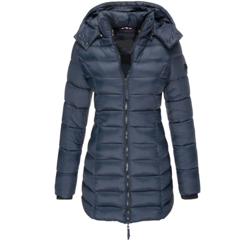 Women's Long Puffer Snow Winter Jacket - Navy Blue