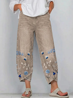 Quintine | Embroidered Cropped Trousers with an Elasticated Waist