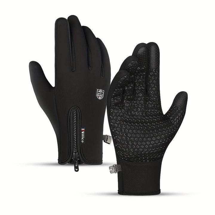 Men's Warm Winter Knit Touchscreen Ski Gloves - Black