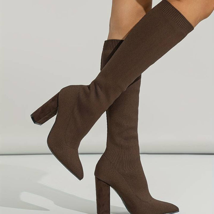 Gwendolyn women's sock fit block heel knee high boots - photo 11