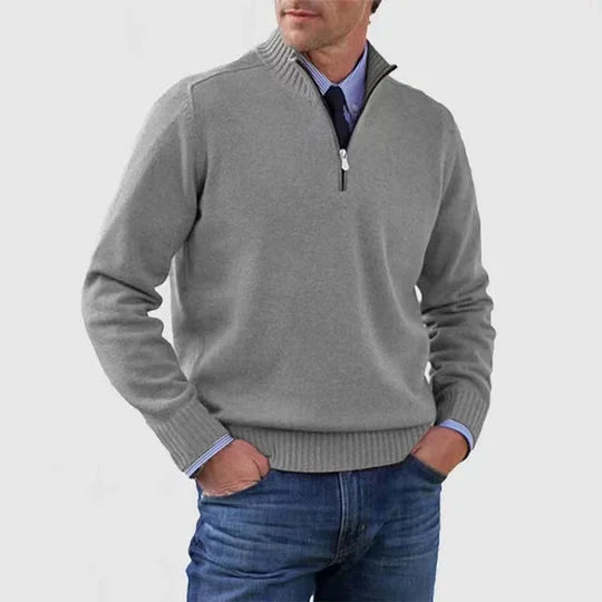 Men's Elegant Knit Zip Quarter Sweater - Grey