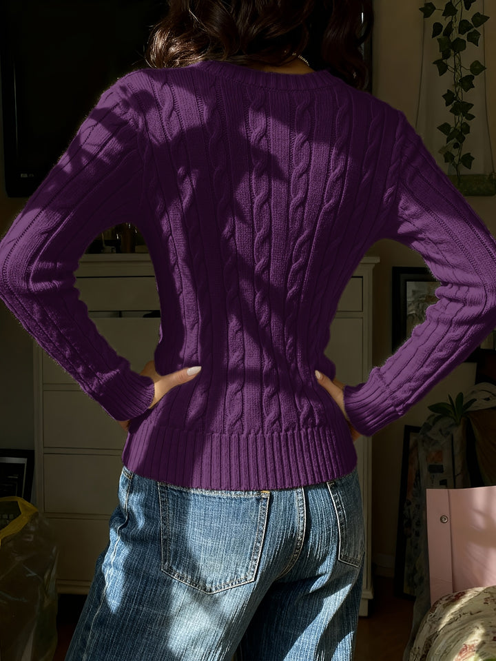 Elegant Women'S Solid Color V-Neck Textured Fabric Comfortable Long Sleeve Sweater