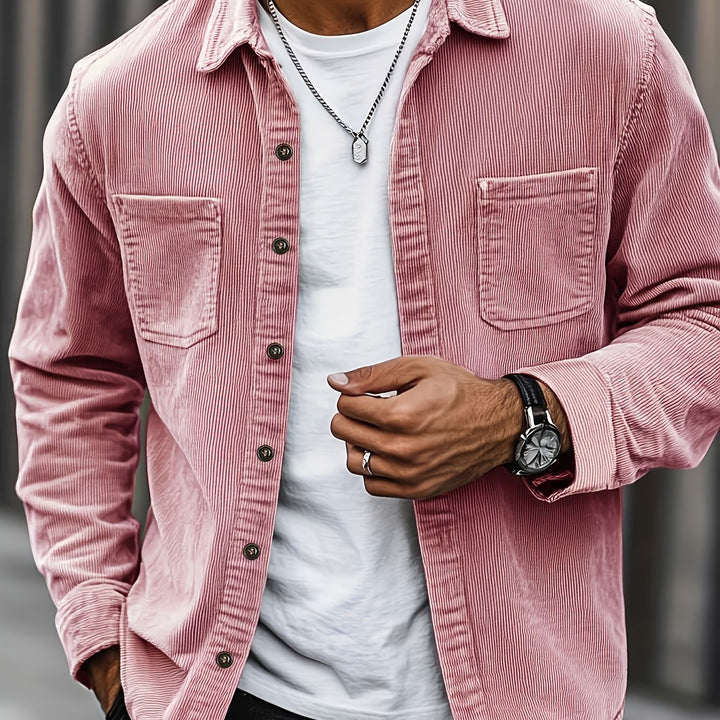 Men's Lapel Collar Double Pocket Overshirt