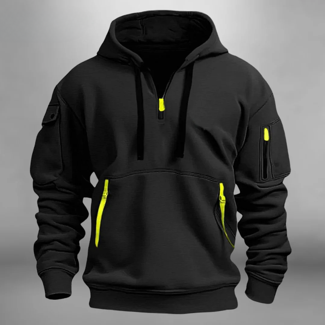 Men's Classic Hooded Quarter Zip Sweater - Black