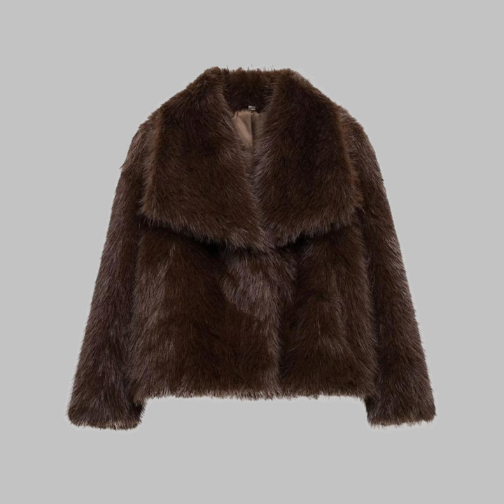 Women's Elegant Winter Faux Fur Coat - Brown