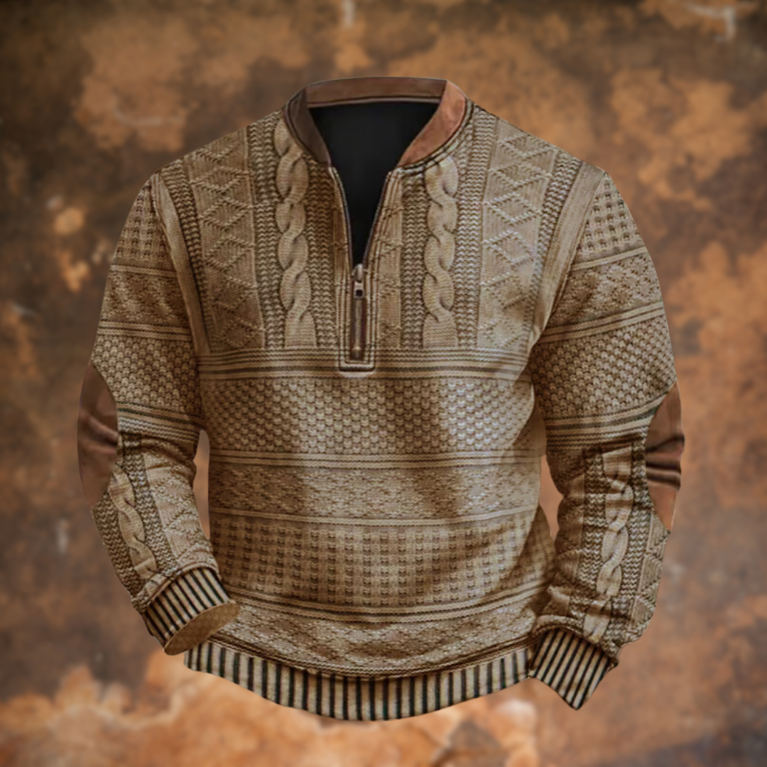 Men's Knit Quarter Zip Polo Sweater - Beige