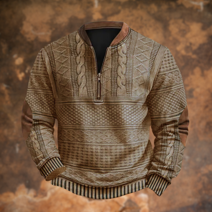 Men's Knit Quarter Zip Polo Sweater - Beige