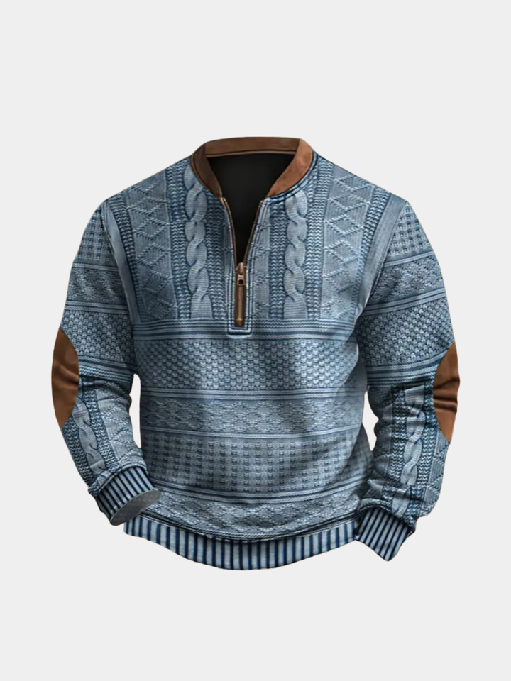 Men's Knit Quarter Zip Polo Sweater - Blue