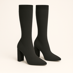 Gwendolyn | Women's Sock Fit Block Heel Knee High Boots